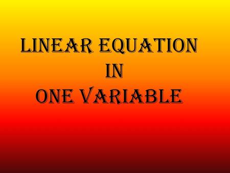 Linear Equation in One Variable