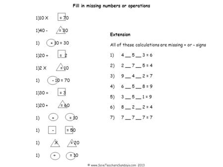 Fill in missing numbers or operations