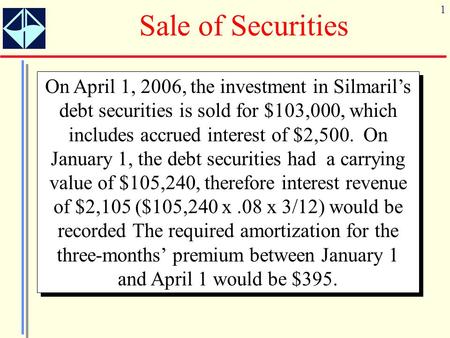 1 Sale of Securities On April 1, 2006, the investment in Silmarils debt securities is sold for $103,000, which includes accrued interest of $2,500. On.