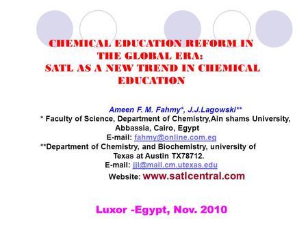 CHEMICAL EDUCATION REFORM IN THE GLOBAL ERA: