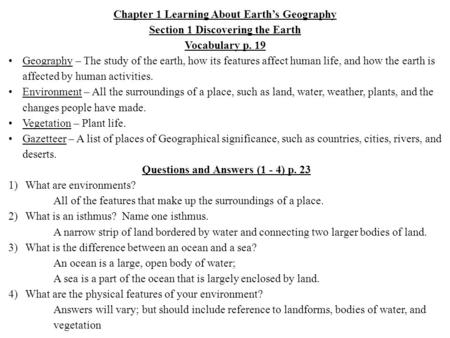 Chapter 1 Learning About Earth’s Geography