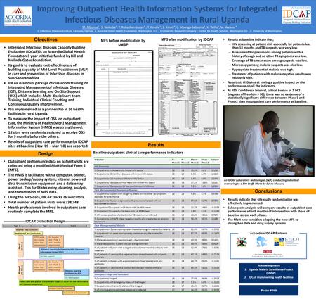 Improving Outpatient Health Information Systems for Integrated Infectious Diseases Management in Rural Uganda M. Mbonye 1, S. Naikoba 1, T. Rubashembusya.