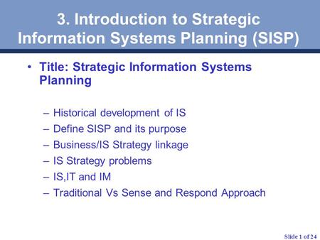 3. Introduction to Strategic Information Systems Planning (SISP)