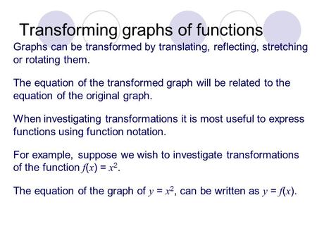 Transforming graphs of functions