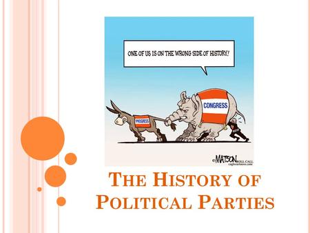 T HE H ISTORY OF P OLITICAL P ARTIES. P ARTIES V. FACTIONS Parties Group that seeks to elect candidates to public office by supplying them with a label.