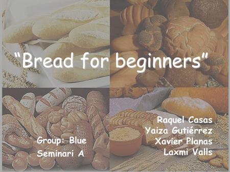 Bread for beginners Raquel Casas Yaiza Gutiérrez Xavier Planas Laxmi Valls Group: Blue Seminari A.
