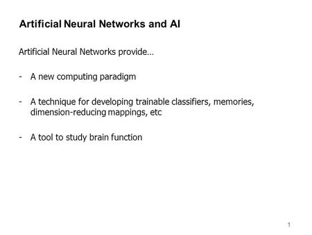 Artificial Neural Networks and AI