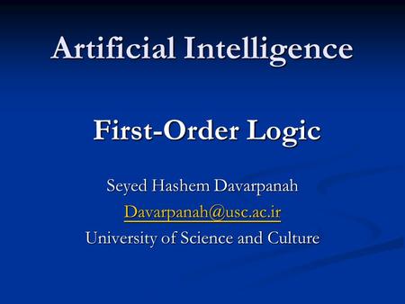 Artificial Intelligence First-Order Logic