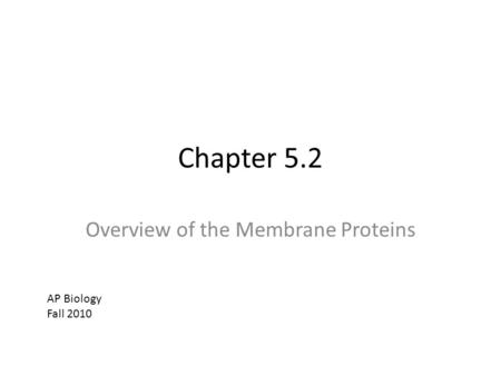 Chapter 5.2 Overview of the Membrane Proteins AP Biology Fall 2010.
