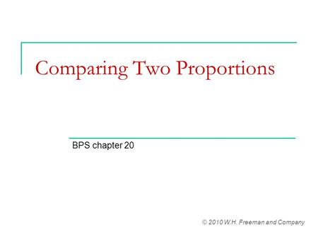 Comparing Two Proportions BPS chapter 20 © 2010 W.H. Freeman and Company.