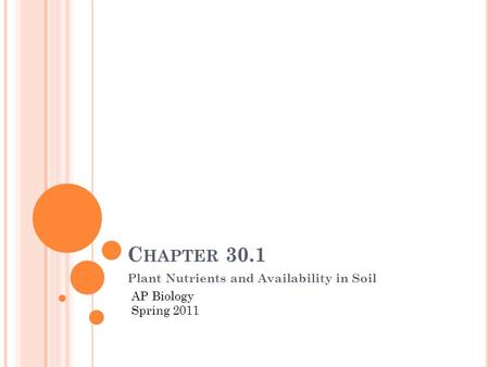 C HAPTER 30.1 Plant Nutrients and Availability in Soil AP Biology Spring 2011.