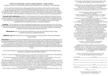 HAIR EXTENSIONS HOME MAINTENANCE CARE SHEET