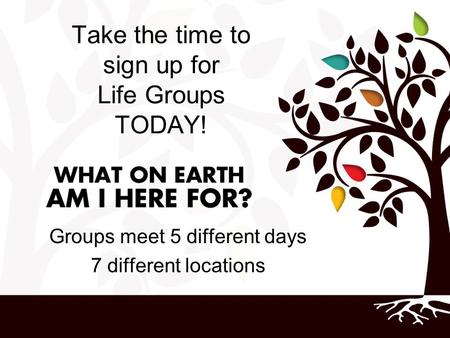 Take the time to sign up for Life Groups TODAY!