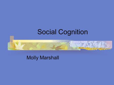Social Cognition Molly Marshall. What is social cognition? How we think about other people How we process social information How we explain other peoples.