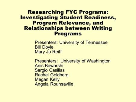 Presenters: University of Tennessee