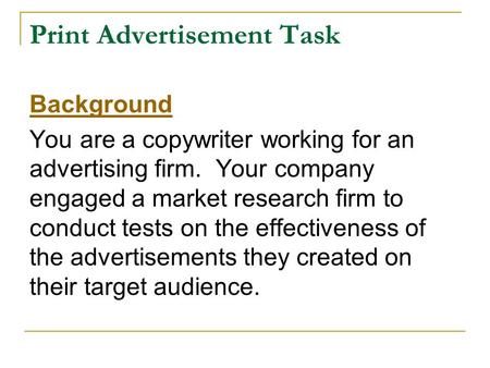 Print Advertisement Task
