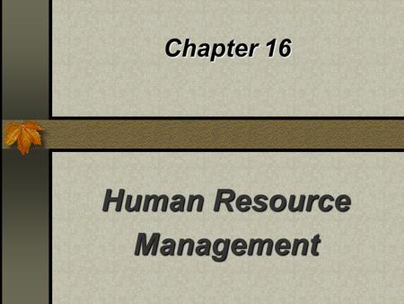 Chapter 16 Human Resource Management. Management: The Accomplishment of Work Through People To be successful managers need to know: What motivates human.
