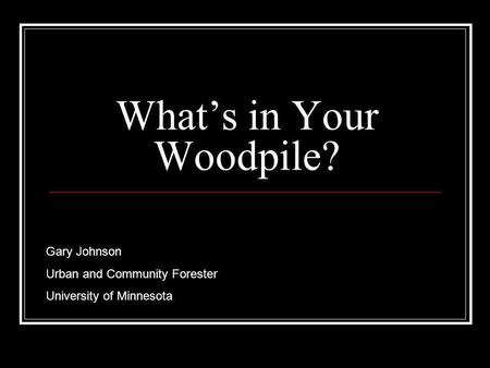 What’s in Your Woodpile?