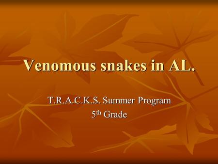 Venomous snakes in AL. T.R.A.C.K.S. Summer Program 5 th Grade.