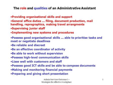 The role and qualities of an Administrative Assistant