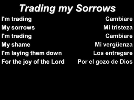Trading my Sorrows I'm trading My sorrows My shame