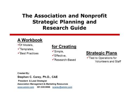 The Association and Nonprofit Strategic Planning and Research Guide