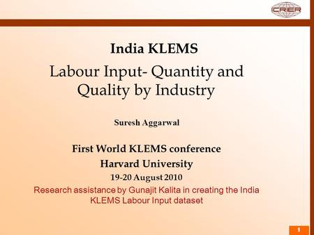 First World KLEMS conference