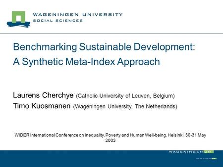 Benchmarking Sustainable Development: A Synthetic Meta-Index Approach