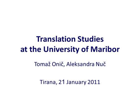 Translation Studies at the University of Maribor