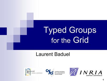 1 Typed Groups for the Grid Laurent Baduel. 2 Outline Context and Objectives Typed groups Application: Jem3D Object-Oriented SPMD Group extensions and.