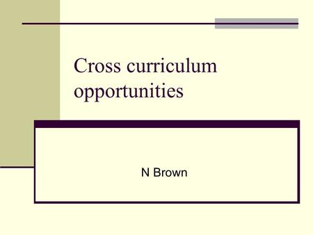 Cross curriculum opportunities N Brown. The New Secondary Curriculum Best practice Joined up thinking.. joined up learning Skills Do what is right for.