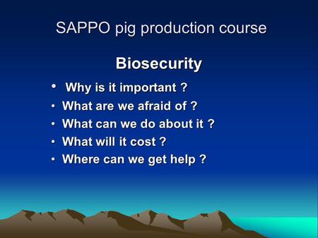 SAPPO pig production course