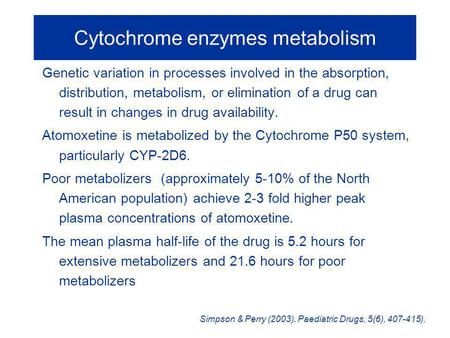 Cytochrome enzymes metabolism Genetic variation in processes involved in the absorption, distribution, metabolism, or elimination of a drug can result.