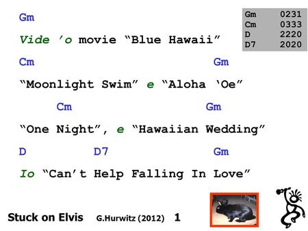 Gm Vide o movie Blue Hawaii Cm Gm Moonlight Swim e Aloha Oe Cm Gm One Night, e Hawaiian Wedding D D7 Gm Io Cant Help Falling In Love Gm0231 Cm0333 D2220.