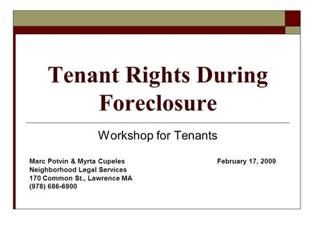 Tenant Rights During Foreclosure