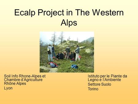 Ecalp Project in The Western Alps Soil Info Rhone-Alpes et Chambre dAgriculture Rhône Alpes Lyon Istituto per le Piante da Legno e lAmbiente Settore Suolo.