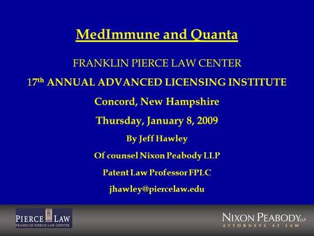 Of counsel Nixon Peabody LLP Patent Law Professor FPLC