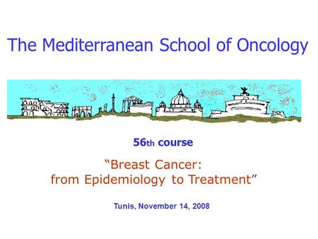 The Mediterranean School of Oncology 56 th course Breast Cancer: from Epidemiology to Treatment Tunis, November 14, 2008.