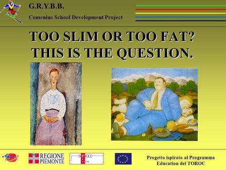 Progetto ispirato al Programma Education del TOROC G.R.Y.B.B. Comenius School Development Project TOO SLIM OR TOO FAT? THIS IS THE QUESTION.