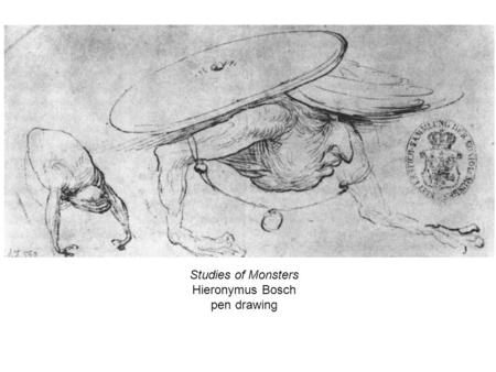 Studies of Monsters Hieronymus Bosch pen drawing.