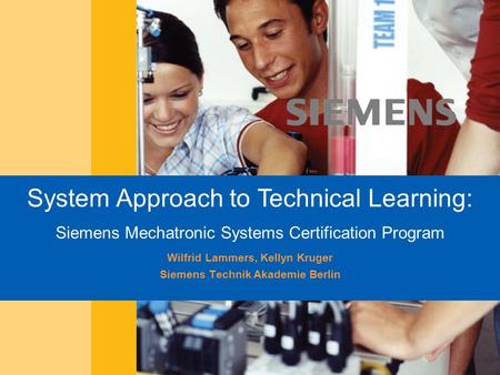 Siemens Professional Education SPE Berlin Siemens Technik Akademie MAR-05 System Approach to Technical Learning: Siemens Mechatronic Systems Certification.
