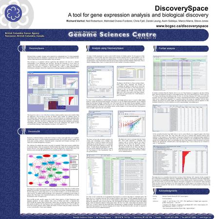 DiscoverySpace A tool for gene expression analysis and biological discovery Richard Varhol, Neil Robertson, Mehrdad Oveisi-Fordorei, Chris Fjell, Derek.