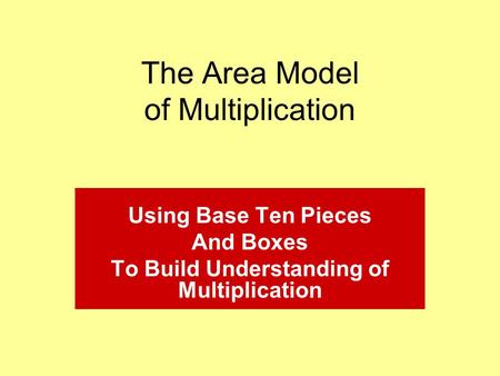 The Area Model of Multiplication Using Base Ten Pieces And Boxes To Build Understanding of Multiplication.