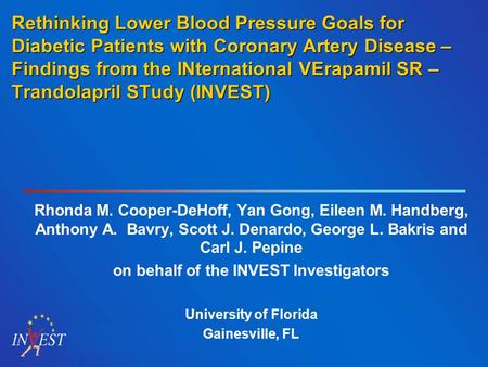 Rethinking Lower Blood Pressure Goals for Diabetic Patients with Coronary Artery Disease – Findings from the INternational VErapamil SR – Trandolapril.