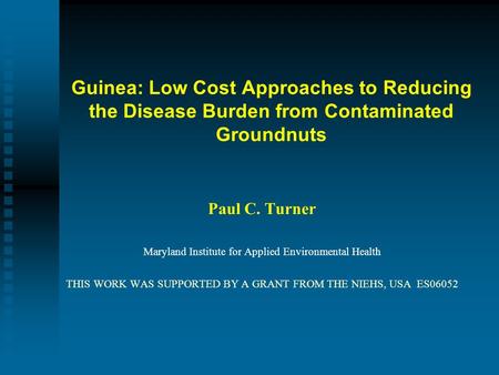 Guinea: Low Cost Approaches to Reducing the Disease Burden from Contaminated Groundnuts Paul C. Turner Maryland Institute for Applied Environmental Health.