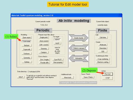 (1) Select (2) Depress Tutorial for Edit model tool.
