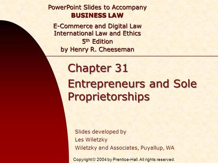 Chapter 31 Entrepreneurs and Sole Proprietorships