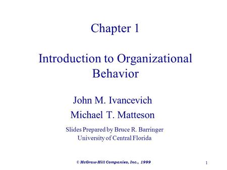 Chapter 1 Introduction to Organizational Behavior