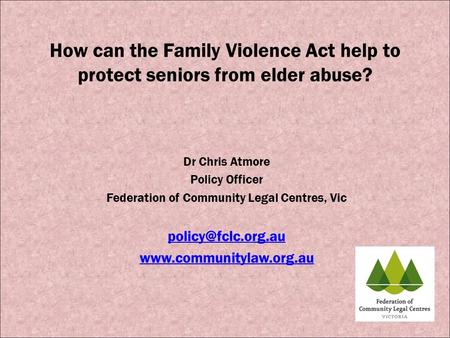 Federation of Community Legal Centres, Vic