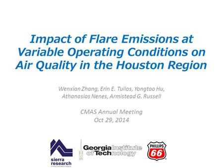 Impact of Flare Emissions at Variable Operating Conditions on Air Quality in the Houston Region Wenxian Zhang, Erin E. Tullos, Yongtao Hu, Athanasios Nenes,
